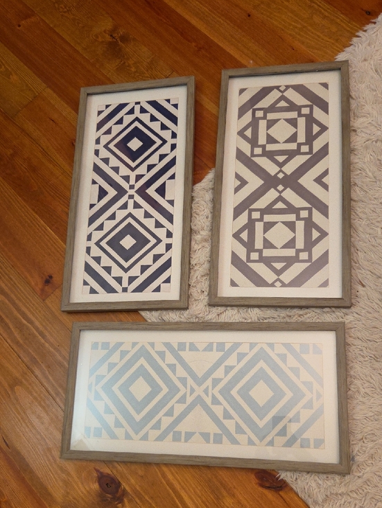 Other - Trio Geometric Framed Wall Art Set - Blue and Gray Quilt Pattern